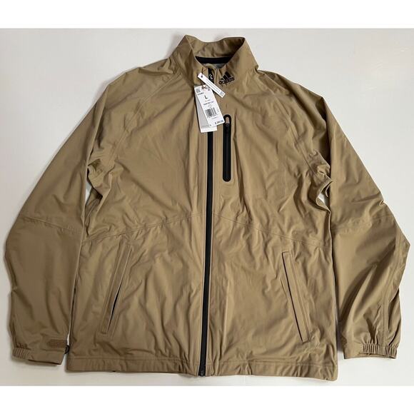 Adidas Rain Ready Full Zip Golf Jacket Hemp Beige Tan HI3461 Men's Size L